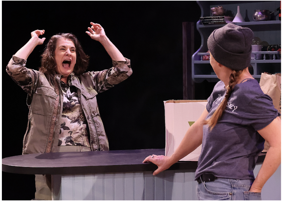 Two performers in a charged comic scene from The Fade-Away Advantage